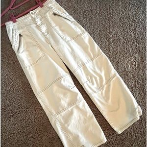 FREE PEOPLE Ivory 100% Cotton Relaxed Fit Straight Leg Pants. Size 8